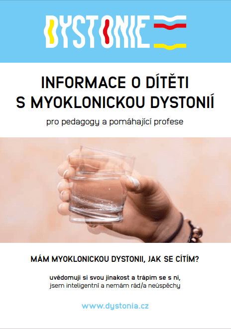 Leták s informacemi o dítěti s myoklonickou dystonií.